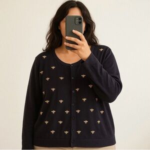 Charter Club women's navy blue bee collection embroidered cardigan Sz L